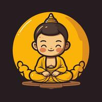 Buddhist boy in lotus position. Vector cartoon illustration.