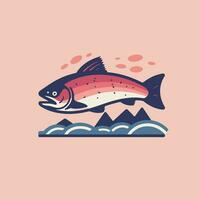 Vector illustration of salmon in flat style. Isolated on pink background.