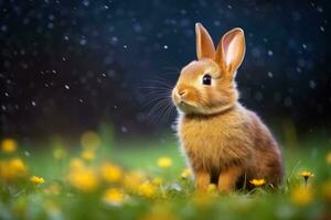 Close-up of cute rabbit with beautiful bokeh background, Generative AI illustration photo