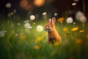 Close-up of cute rabbit with beautiful bokeh background, Generative AI illustration photo