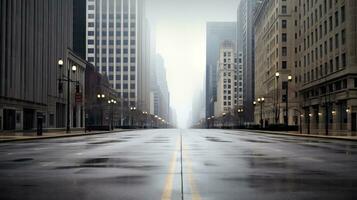 Classical architecture and urban roads, empty road in the city, Generative AI illustration photo