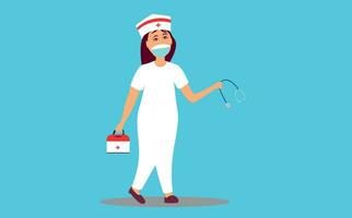 Female woman nurse character presenting something isolated vector illustration