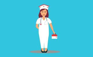 Female woman nurse character presenting something isolated vector illustration