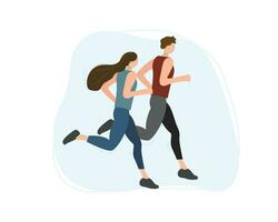 deporte y salud concepto. Pareja corriendo en naturaleza. vector ilustración en plano estilo.