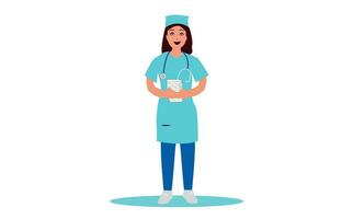 Female woman nurse character presenting something isolated vector illustration