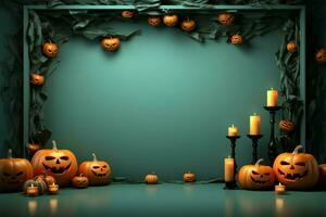 Orange paper table backdrop showcases a top view creative Halloween concept decoration AI Generated photo