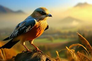 A male kestrel soars in a scenic view, with blurred surroundings AI Generated photo