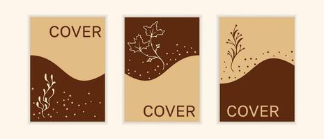 Vector set autumn covers. Backgrounds with twigs, branches. Brown and beige autumn colors.