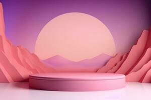 Shiny simple pink pedestal, stage, podium, empty space. Generative AI photo