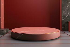 Shiny simple pink pedestal, stage, podium, empty space. Generative AI photo