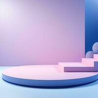 Shiny simple blue pedestal, stage, podium, empty space. Generative AI photo
