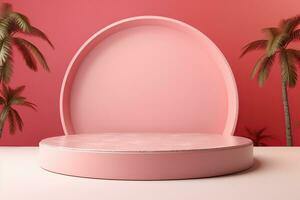Shiny simple pink pedestal, stage, podium, empty space. Generative AI photo