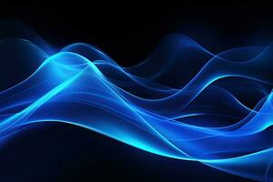 Dark abstract neon background, bright blue waves. Generative AI photo