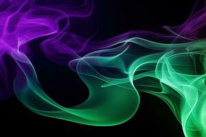 Modern background with smoke effect, mixing colors, purple and green. Generative AI photo