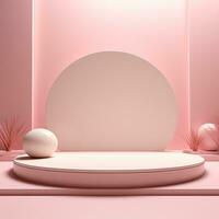 Empty minimalistic glossy scene with pearls. Pink, beige, neutral color podium for goods and items. Generative AI photo