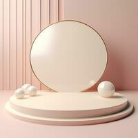 Shiny simple beige pedestal, stage, podium, empty space. Generative AI photo