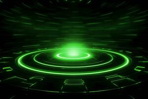 Abstract neon green background, cyber space, parallel universe, lines, stripes, glow. AI generated photo