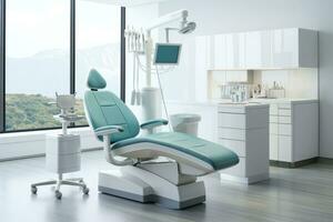 Modern dental office setup showcasing equipment background with empty space for text photo