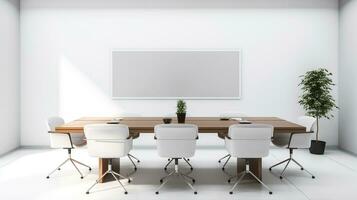 conferencia habitación con moderno mesa y silla. oficina espacio de trabajo para reunión. generativo ai foto