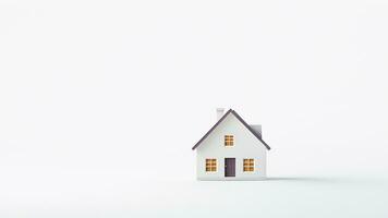 miniature house on white background with copy space. saving money and property investment concept. generative AI photo