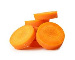Fresh beautiful carrot slices in stack isolated on white background witch clipping path Front view. photo