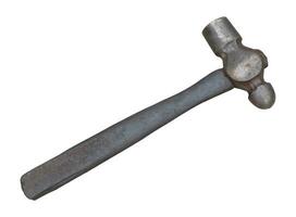 Single dirty old metal or iron hammer with dirty wooden handle isolated on white background with clipping path. photo