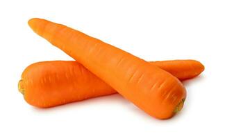 Fresh beautiful orange carrots in stack isolated on white background Close up of healthy vegetable root photo