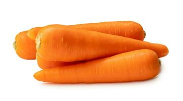 Fresh beautiful orange carrots in stack isolated on white background with clipping path. Close up of healthy vegetable root photo