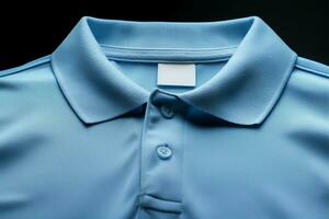 Blue polo shirt featuring a crisp white tag, classic casual attire AI Generated photo