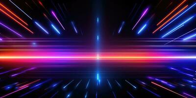 Glowing Neon Geometric Elements, Abstract Background - Vibrant Techno Energy Art with Neon Lights - AI Generative photo