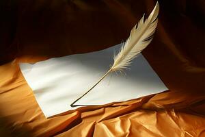 Paper adorned with a protruding feather, a touch of rustic charm AI Generated photo