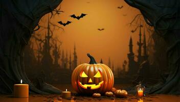 Spooky pumpkin illustration enhances the eerie charm of this Halloween background AI Generated photo