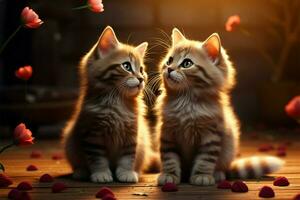 gatitos unir románticamente, simbolizando el corazón de san valentin día concepto ai generado foto