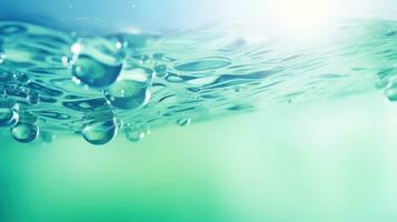 Defocused Mint Liquid Waves - Serene Summer Nature Banner in Clear Water - AI Generated photo