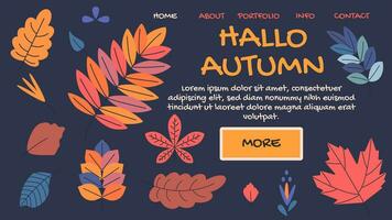 Hallo autumn poster. Website or banner template, landing page. vector