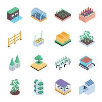 Organic Food and Smart Farming Isometric Icons vector