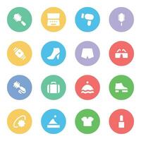 Pack of Fashion and Cosmetic Products Flat Icons vector