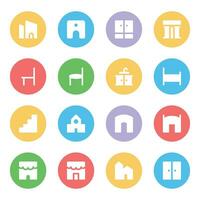 Buildings and Furniture icons vector