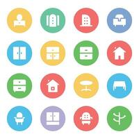 Buildings and Furniture icons vector