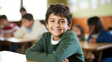 positivo colegial a moderno escuela, diverso educación concepto - alegre estudiante vida - ai generativo foto