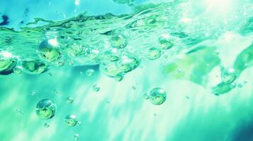 Defocused Mint Liquid Waves - Serene Summer Nature Banner in Clear Water - AI Generated photo