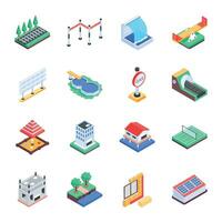 City Buildings and Locations Isometric Illustrations vector