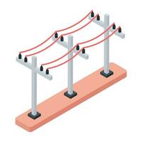 An isometric illustration depicting utility poles vector