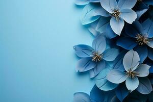 A backdrop adorned with a curated collection of enchanting blue flowers AI Generated photo