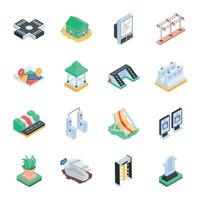 Collection of Isometric City Navigation and Objects Illustrations vector