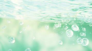 Defocused Mint Liquid Waves - Serene Summer Nature Banner in Clear Water - AI Generated photo