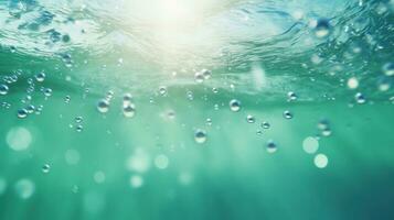 cautivador agua olas en luz de sol - de moda verano naturaleza bandera con burbujas y salpicaduras - ai generado foto