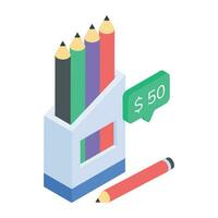 Isometric icon depicting pencil vector