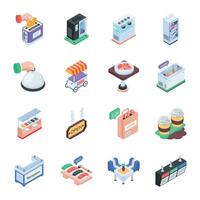 Pack of Restaurant Services Isometric Icons vector