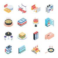 Bundle of Restaurant and Bakery Isometric Icons vector